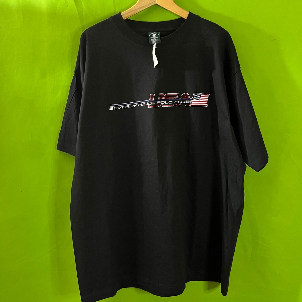 VTG Beverly Hills Polo Club USA Graphic Shirt Mens XL Black Cotton Short Sleeve